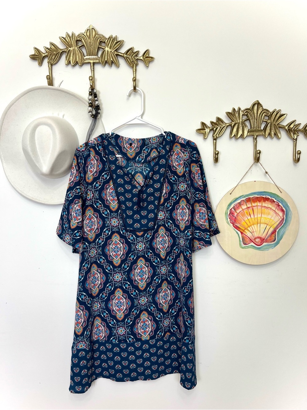 Bohemian tunic dress S pit 18”